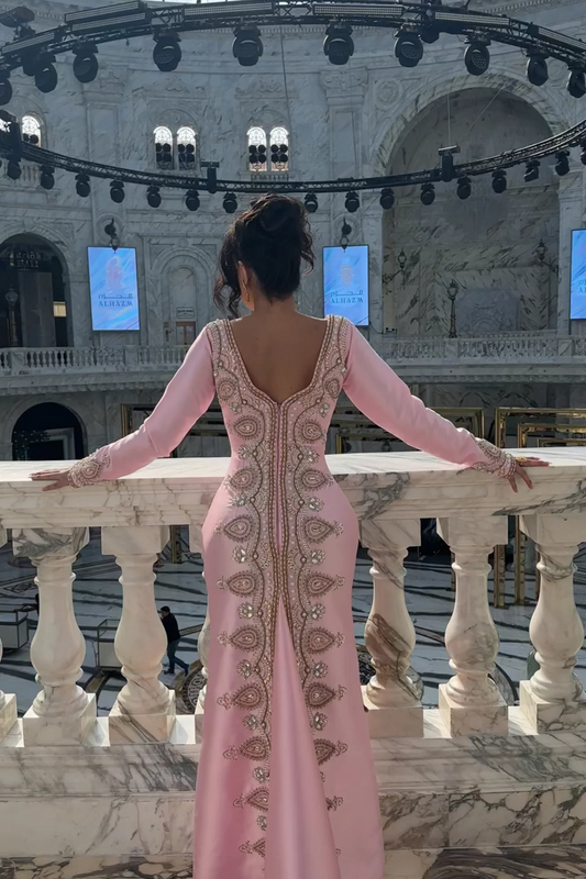 Light Pink Embroidered Long Sleeve Dress