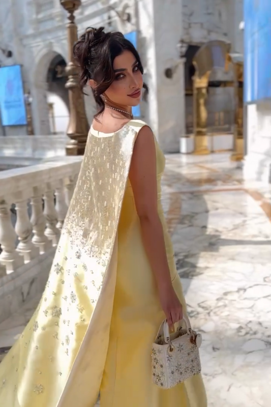 Yellow Gown with Back Embroidery
