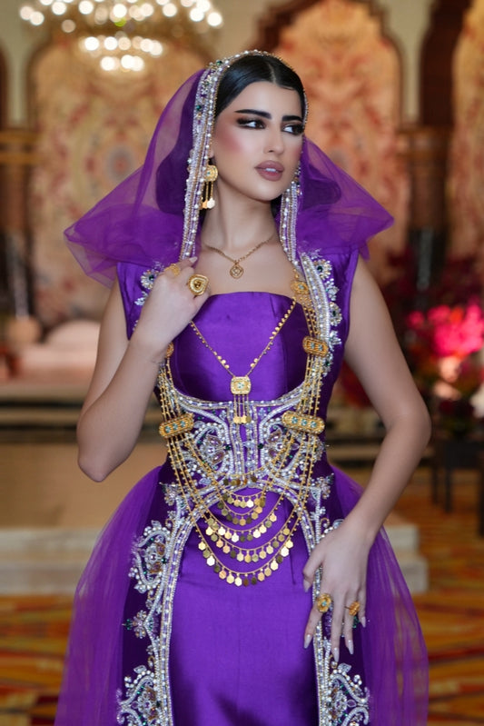 Royal Purple Two-Piece Gown with Luxurious Embroidery