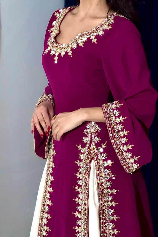 Hand-Embroidered Burgundy Dress