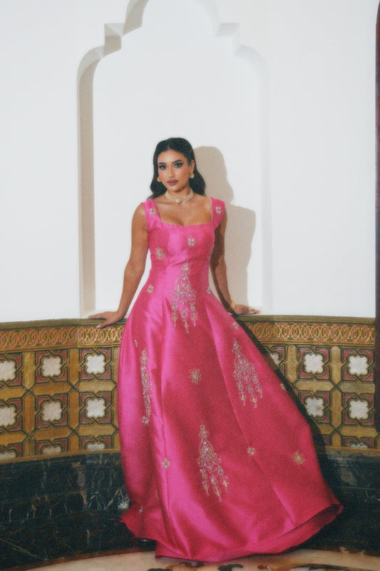 Fuchsia Sleeveless Embroidered Dress