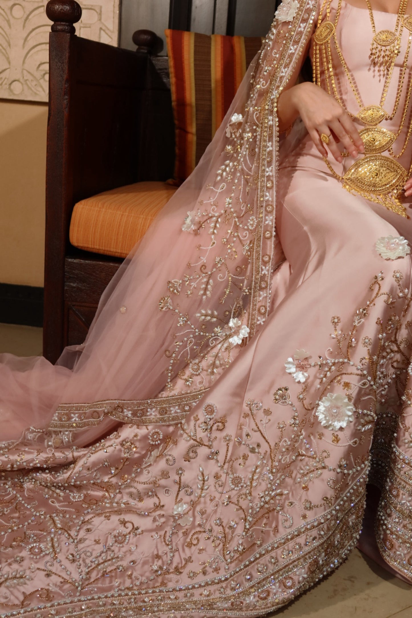 Pink Henna Dress with Embroidered Tulle Veil