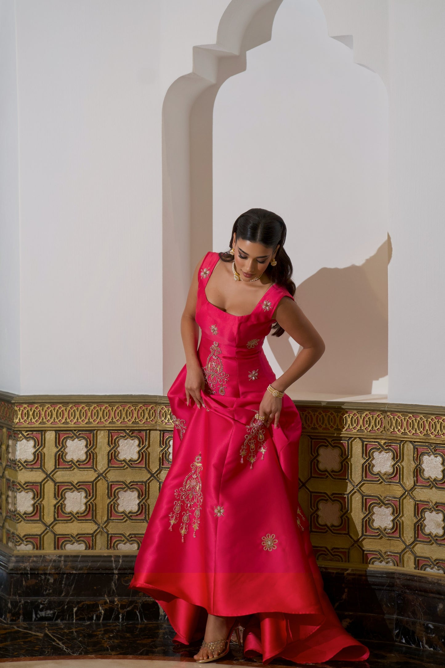 Fuchsia Sleeveless Embroidered Dress