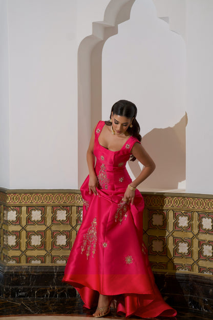 Fuchsia Sleeveless Embroidered Dress