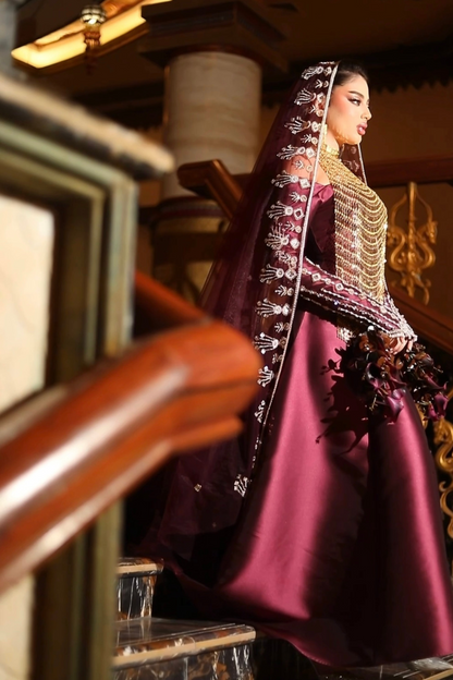 Royal Henna Dress in Mikado Fabric with Veil