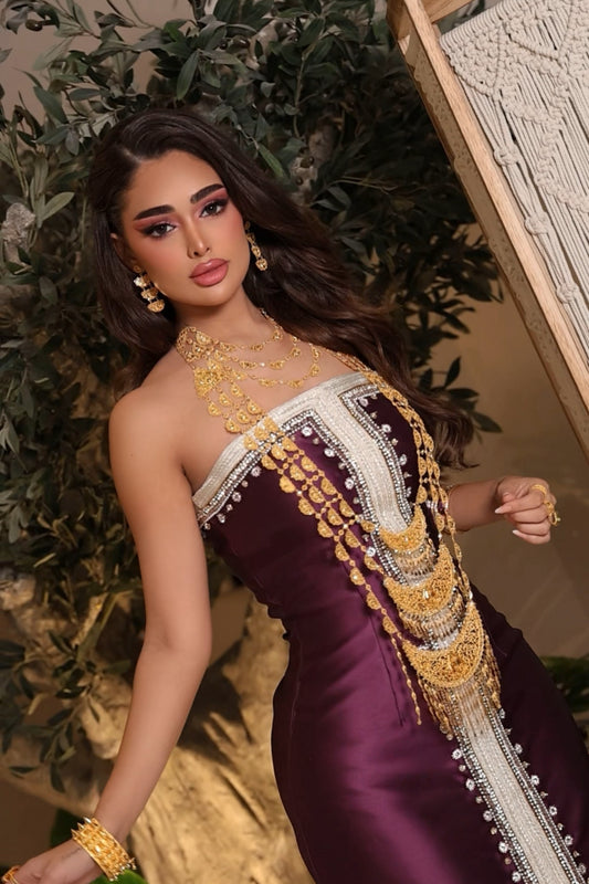 Sleeveless Purple Dress with Luxury Hand Embroidery