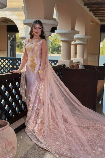 Pink Henna Dress with Embroidered Tulle Veil