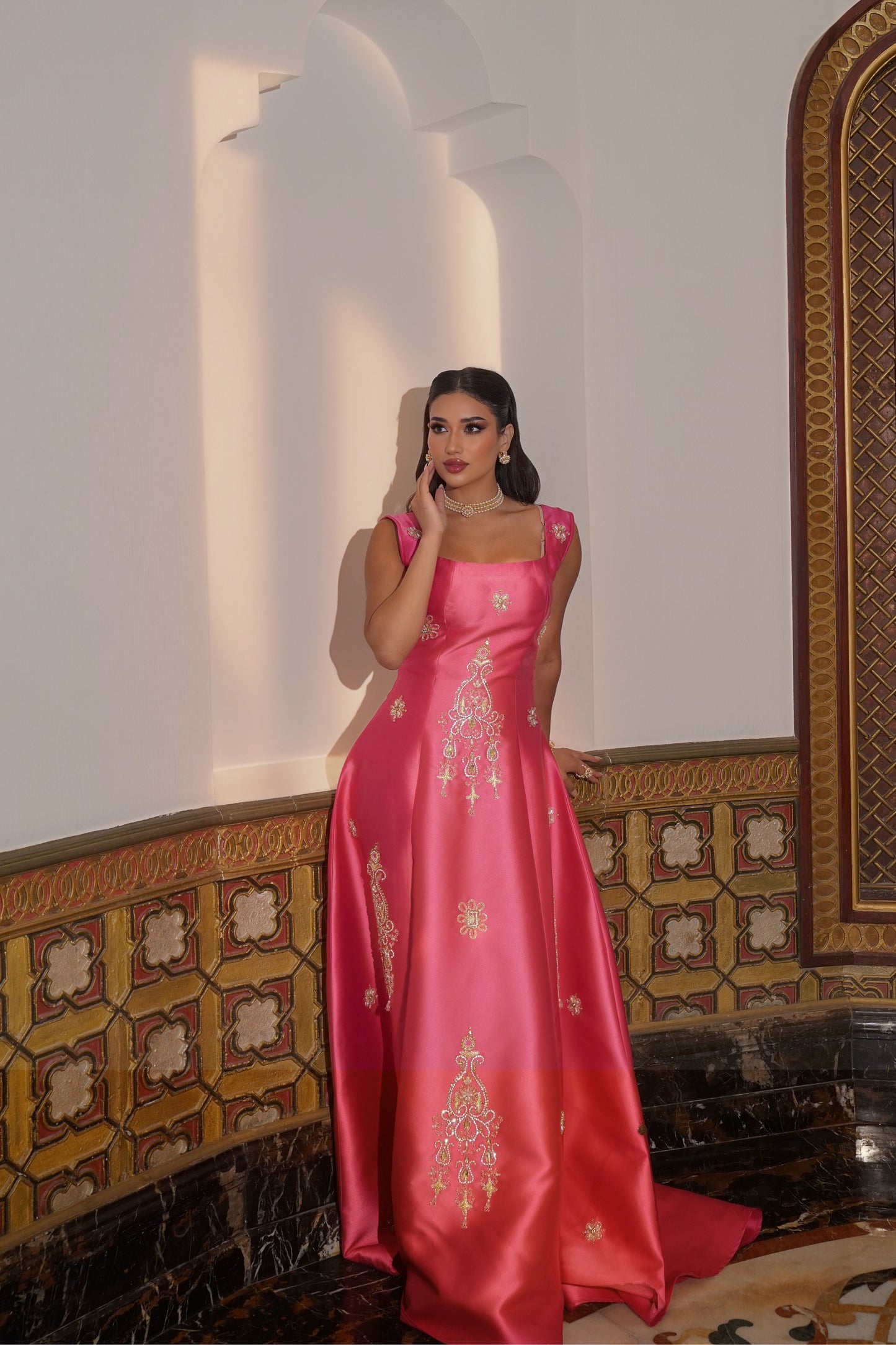 Fuchsia Sleeveless Embroidered Dress