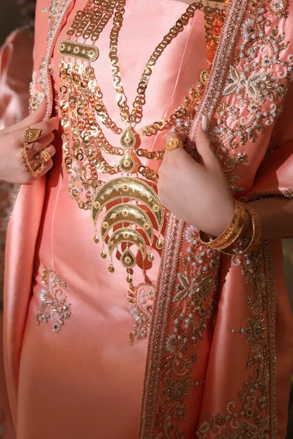 Light Orange Dress with Luxury Hand Embroidery