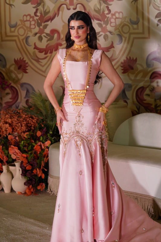 Light Pink Bridal Gown with Luxurious Embroidery