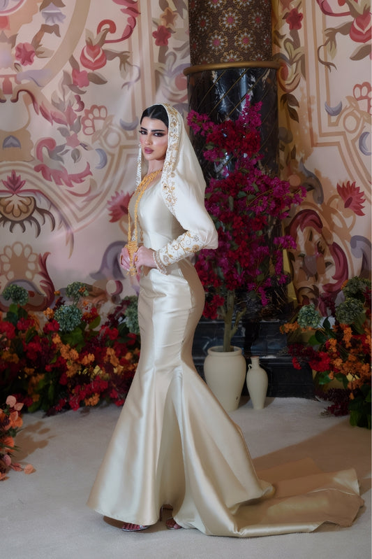 Light Ivory Mikado Embellished Dress