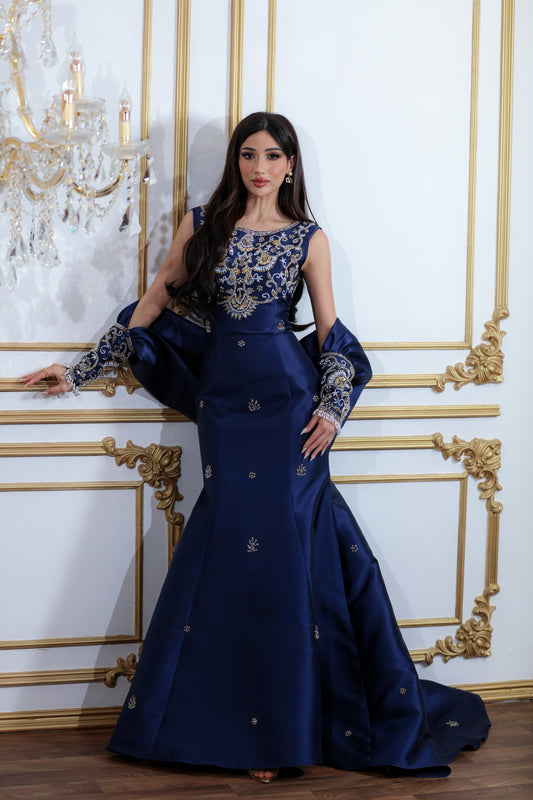 Luxury Navy Blue Mikado Gown