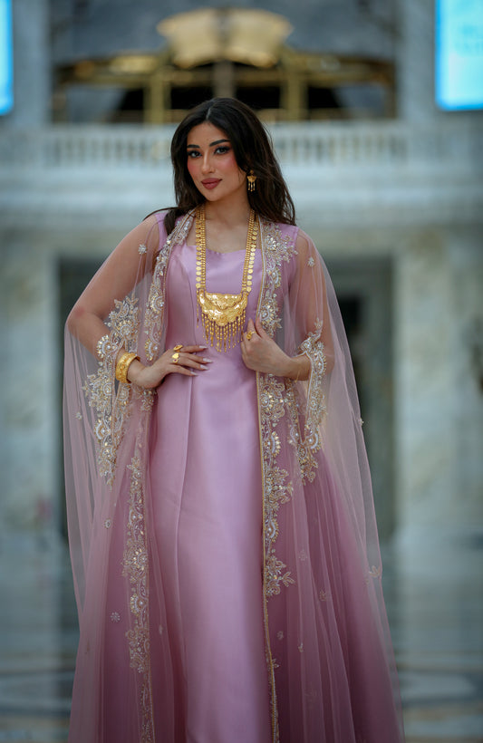 Luxury Two-Piece Gown – Mikado Dress with Hand-Embroidered Tulle Overlay