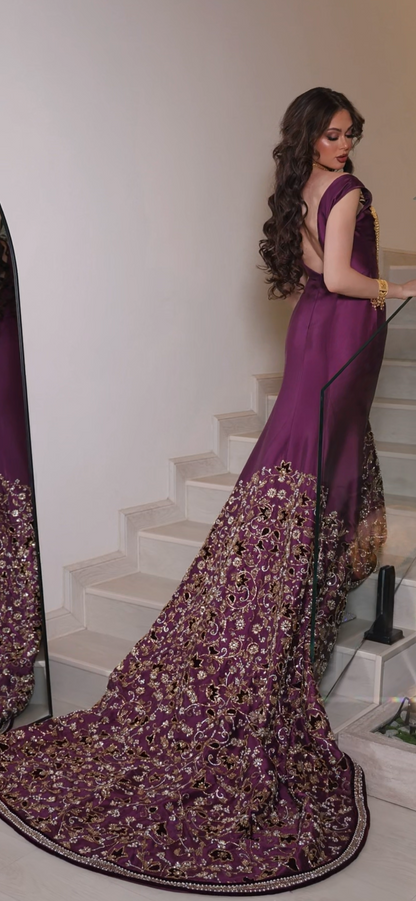 Luxury Purple Henna Dress – Two-Piece Set with Embroidered Veil