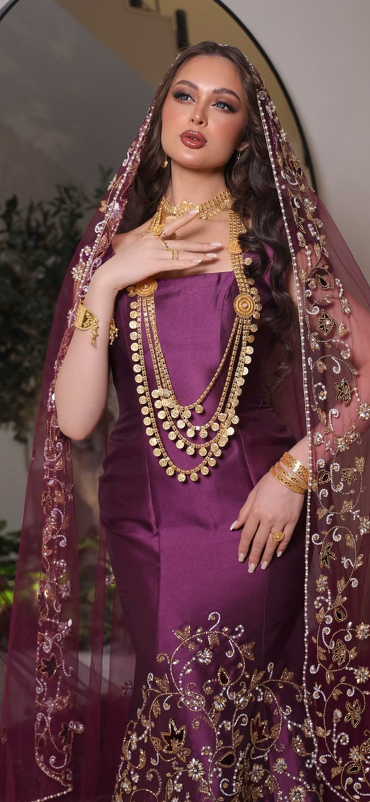 Luxury Purple Henna Dress – Two-Piece Set with Embroidered Veil