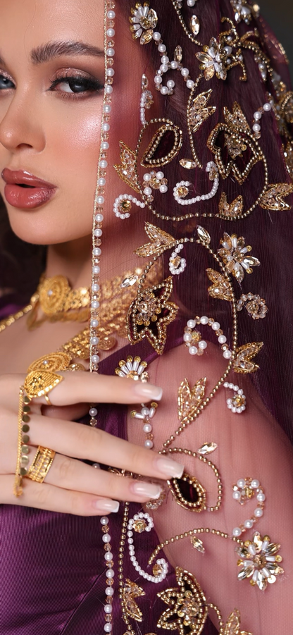 Luxury Purple Henna Dress – Two-Piece Set with Embroidered Veil