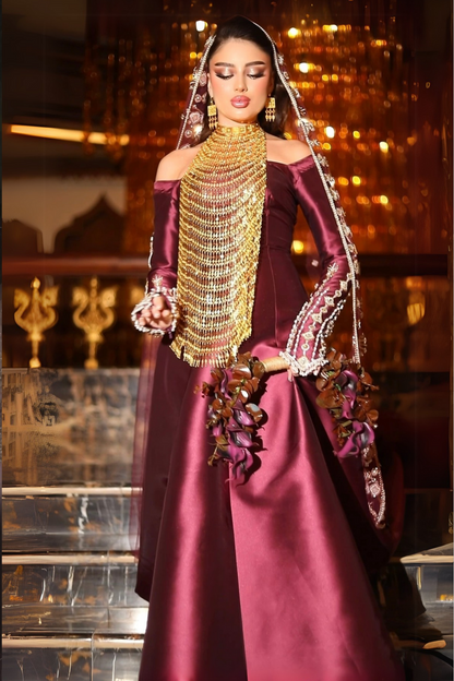Royal Henna Dress in Mikado Fabric with Veil